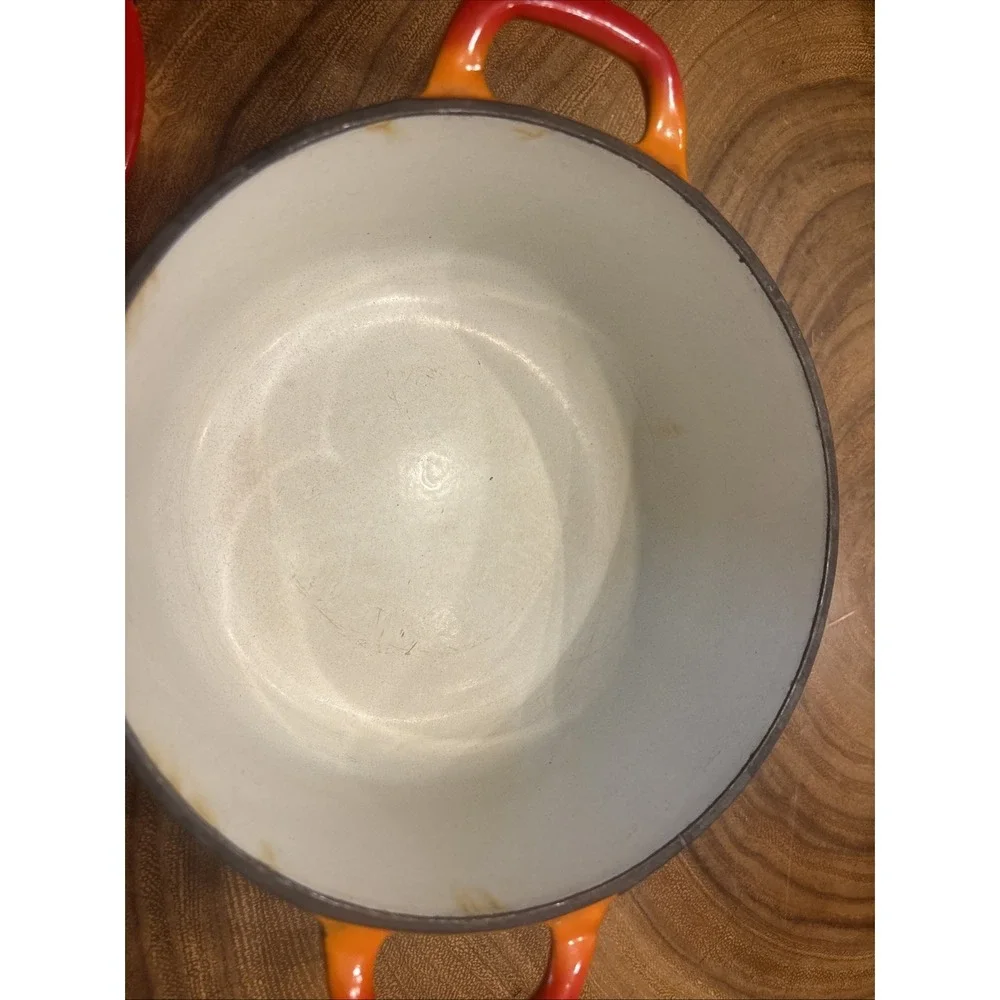 VTG 60s Descoware Flame Orange Enamel Cast Iron Dutch Oven FE 22-C Belgium 22cm